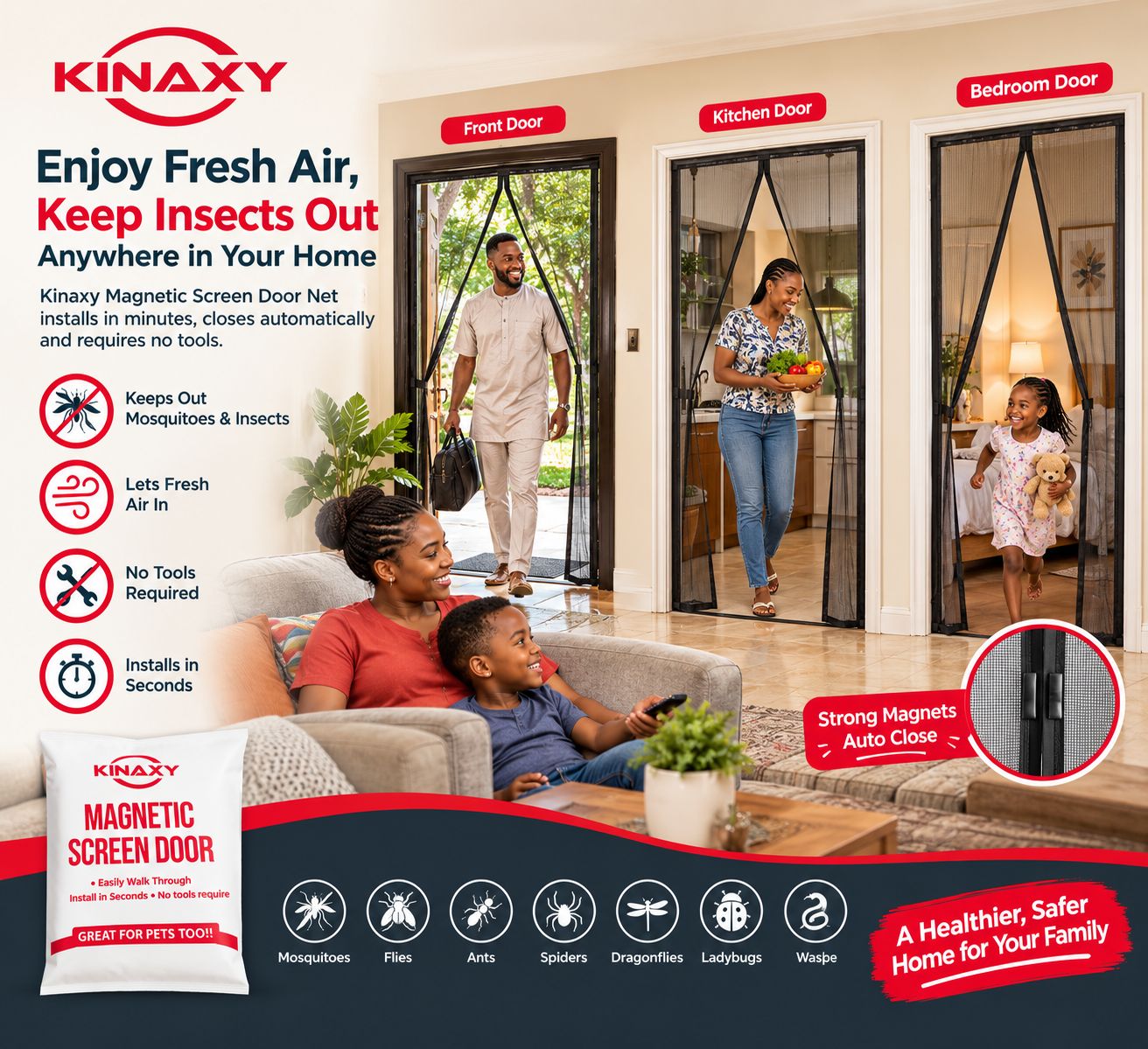 Kinaxy magnetic screen door